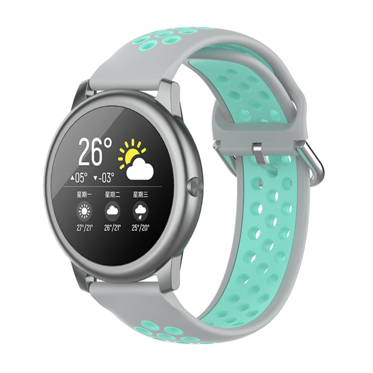 Two-tone silicone sports smartwatch strap, light gray and teal, 22mm.