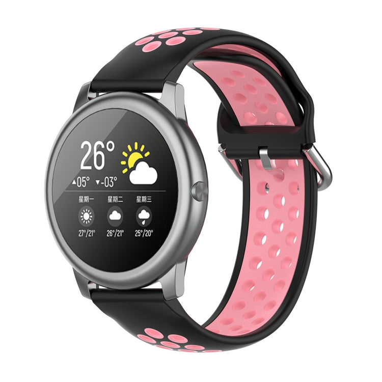 Two-tone silicone sports smartwatch strap, black and rose pink, 22mm.