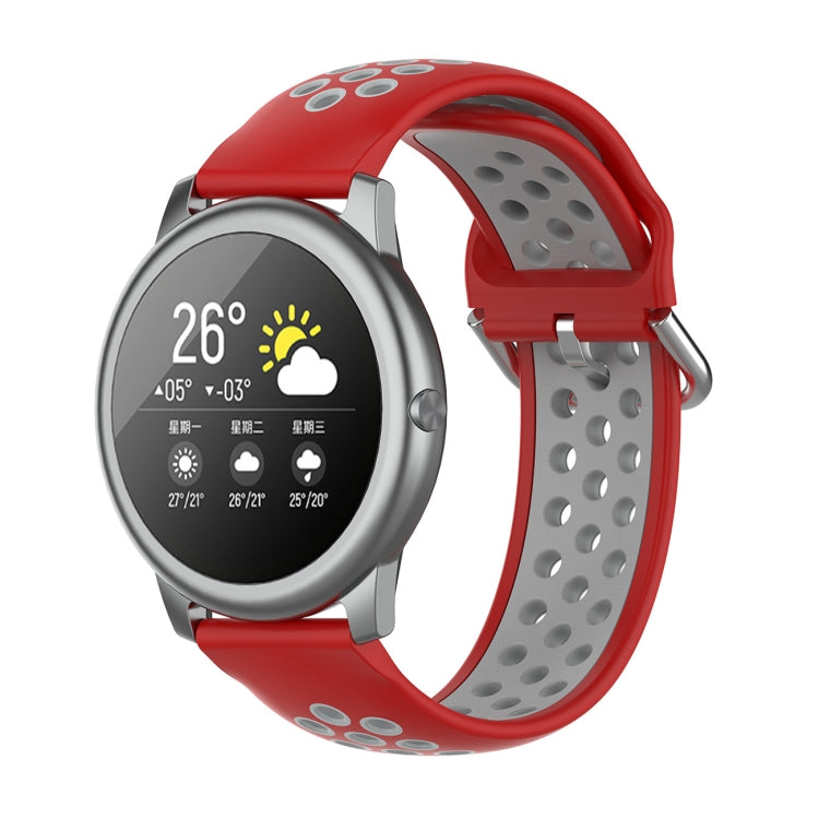 Two-tone silicone sports smartwatch strap, red and gray, 22mm.