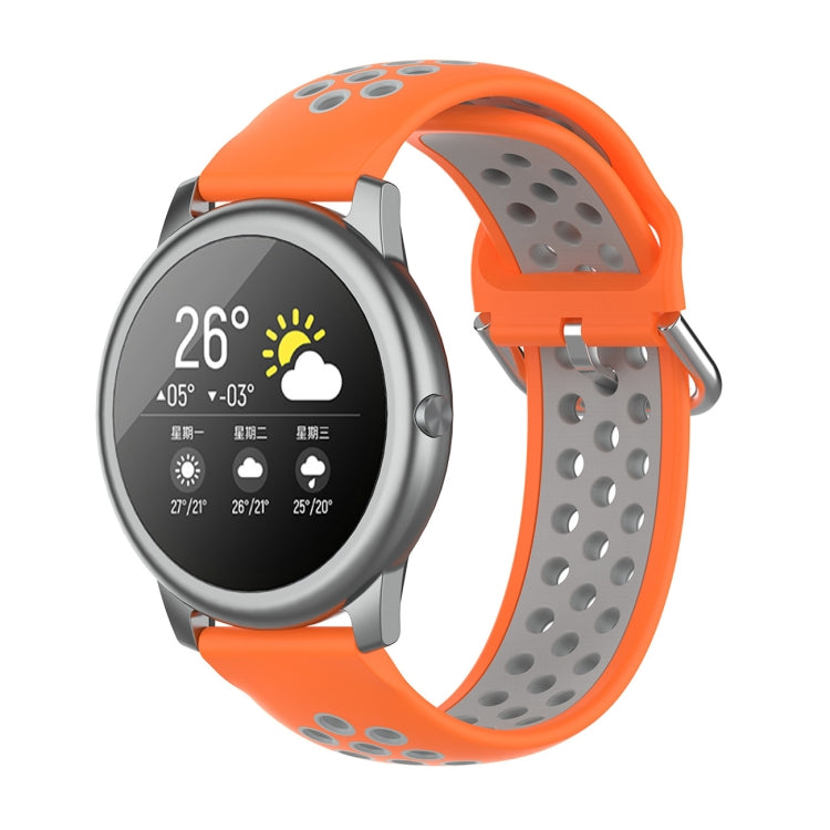 Two-tone silicone sports smartwatch strap, orange and gray, 22mm.