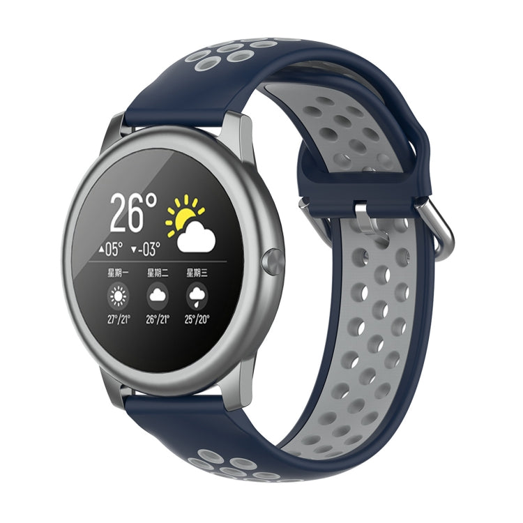Two-tone silicone sports smartwatch strap, navy and gray, 22mm.