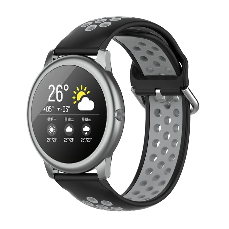 22mm silicone sports two-tone watch strap, black and gray perforated band