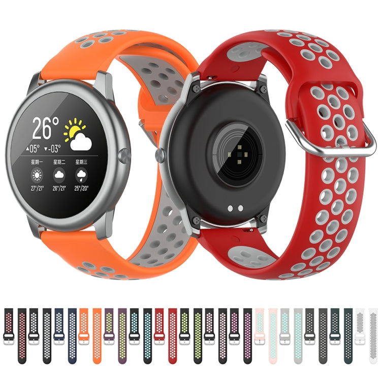 22mm silicone sports two-tone watch straps, orange and red with perforated bands