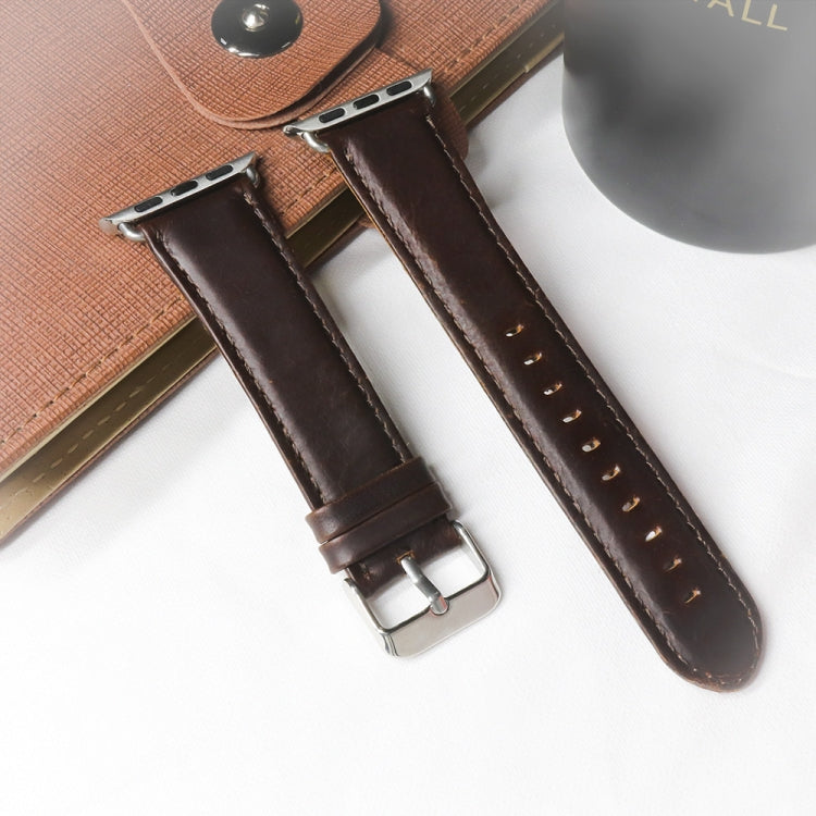 Round Tail Retro Crazy Horse Texture Genuine Leather Replacement Strap Watchband, For Apple Watch 5 & 4 44mm / 3 & 2 & 1 42mm, For Apple Watch Series 7 41mm / 6 & SE & 5 & 4 40mm / 3 & 2 & 1 38mm