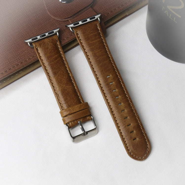 Round Tail Retro Crazy Horse Texture Genuine Leather Replacement Strap Watchband, For Apple Watch 5 & 4 44mm / 3 & 2 & 1 42mm, For Apple Watch Series 7 41mm / 6 & SE & 5 & 4 40mm / 3 & 2 & 1 38mm