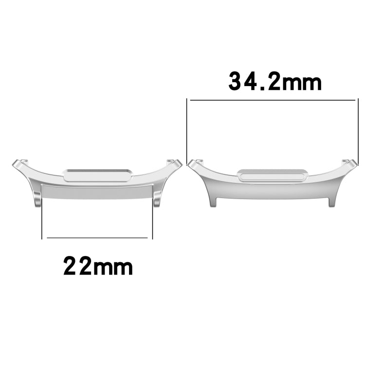 Silver metal watch band connectors with 22 mm band width and 34.2 mm overall width