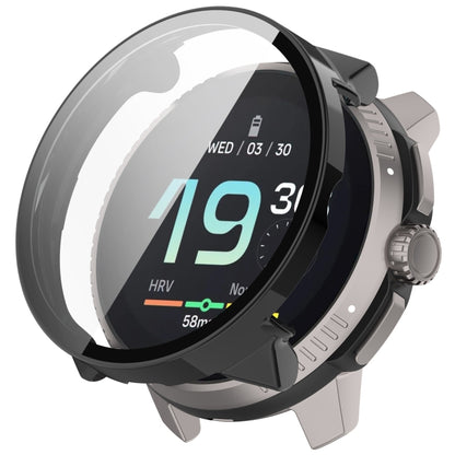 Black protective watch case with integrated tempered glass screen protector for Suunto Race S