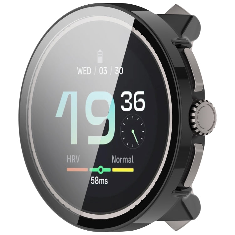 Black Suunto Race S protective case fitted around the watch with a clear screen protector