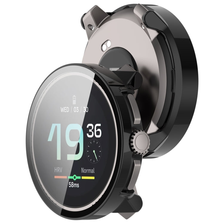 Black protective case and integrated screen protector shown separated from a Suunto Race S watch