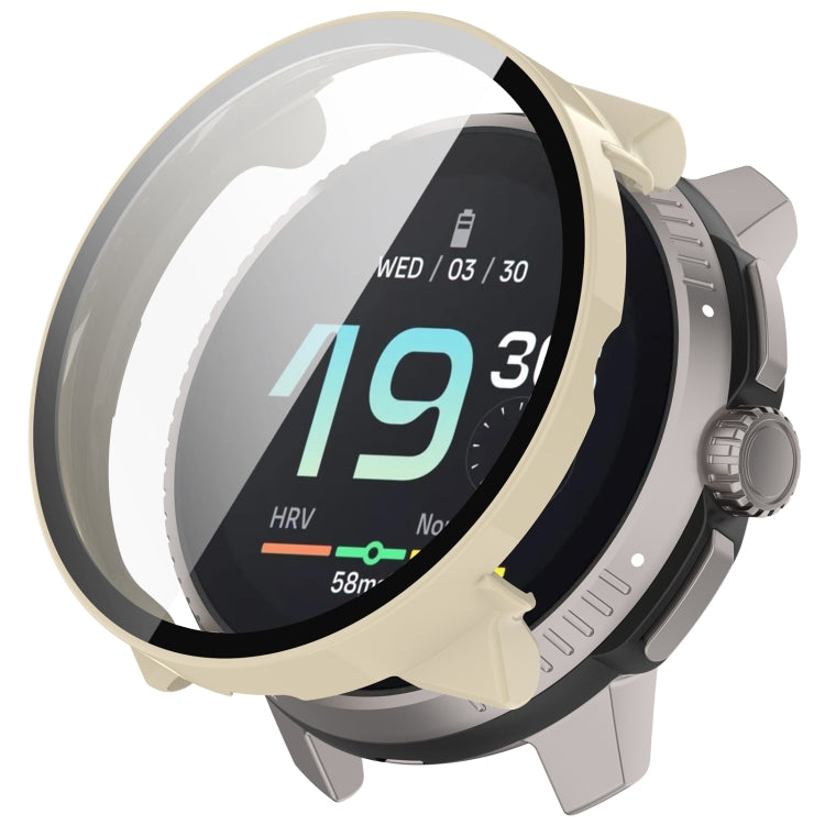 Ivory white protective watch case with integrated tempered glass screen protector for Suunto Race S