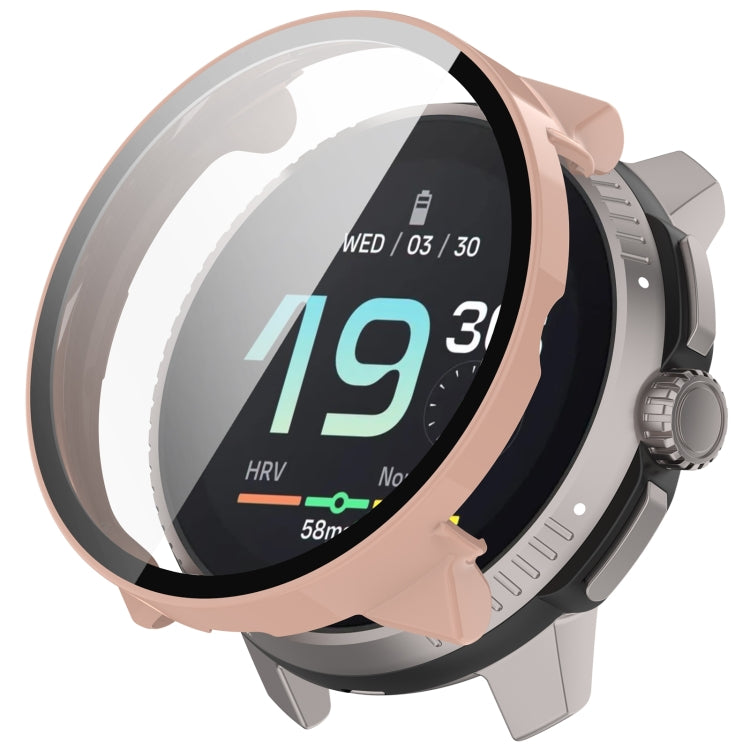 Pink protective watch case with integrated tempered glass screen protector for Suunto Race S