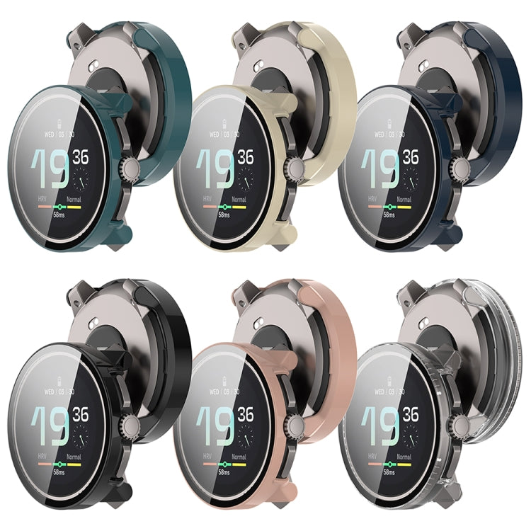 Suunto Race S protective cases shown fitted and separated from watches in six colors