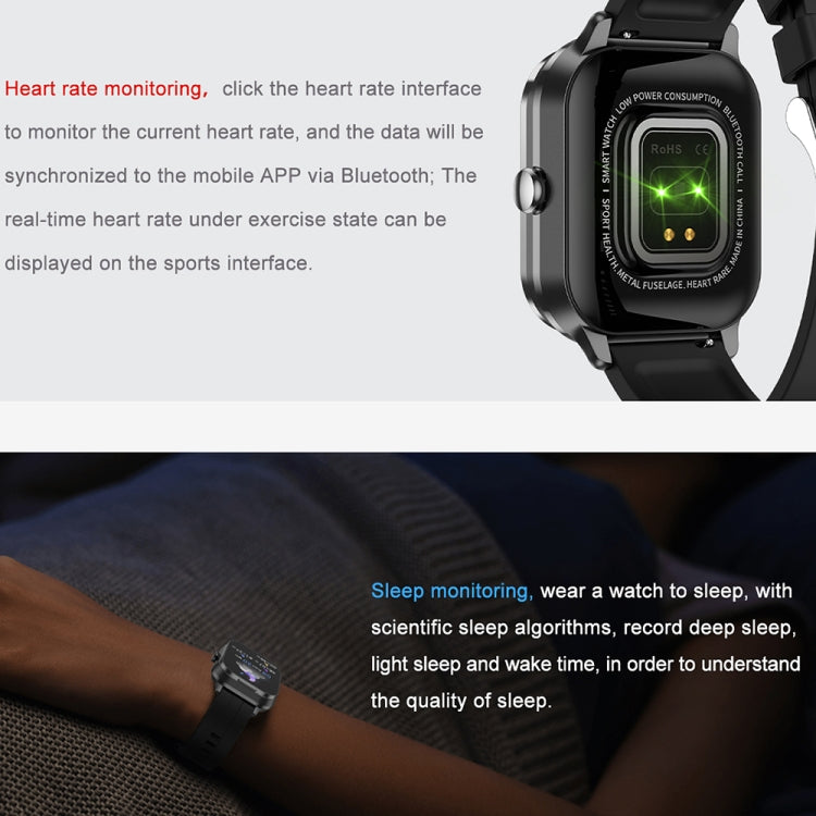 Black smartwatch with heart rate sensor and sleep monitoring display