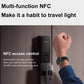 Black smartwatch shown using NFC access control at a door