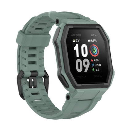Army green silicone watch strap with rugged buckle and perforated links