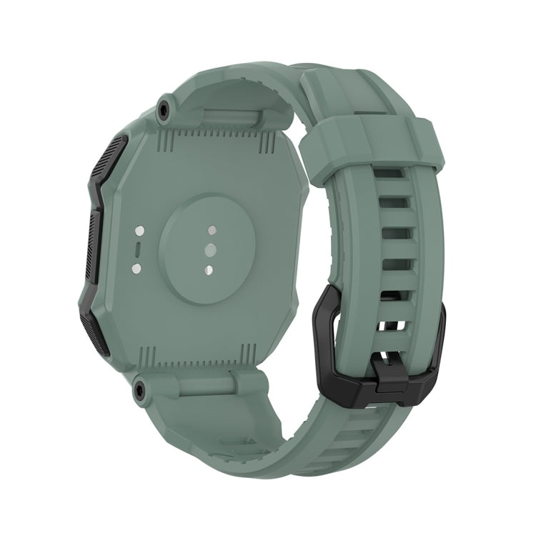 Army green silicone watch strap, back view with pin-and-notch clasp