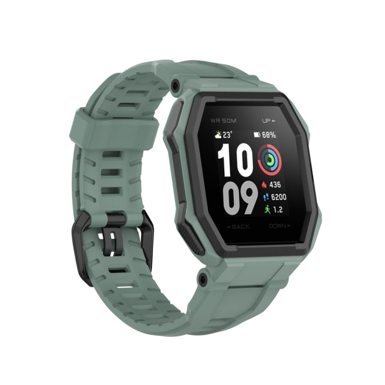 Army green silicone replacement watch band with textured strap holes and tabs