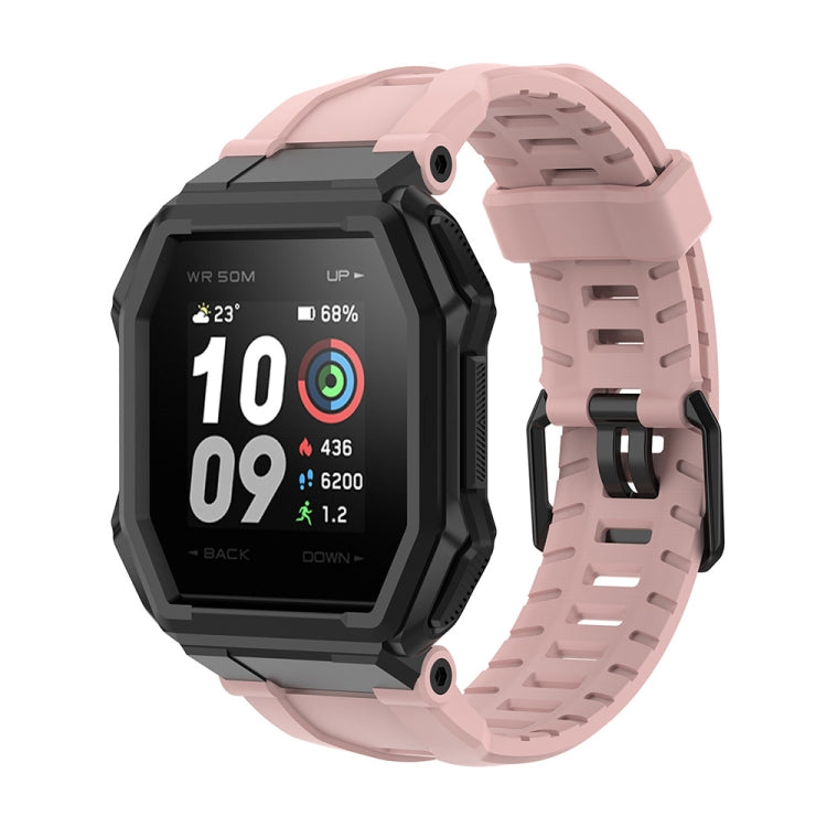 Pink silicone watch strap with sturdy buckle and vented perforations