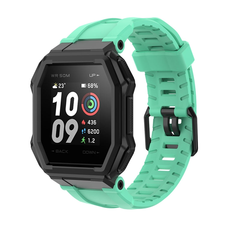 Mint green silicone watch strap with rugged clasp and vented strap holes