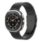 Black titanium link watch band attached to a smartwatch, shown from the front.