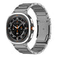Gray metal watch band with a Galaxy smartwatch, shown from the front.