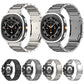 Titanium steel watch band shown in silver, gray, and black with a Galaxy smartwatch