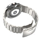 Silver titanium steel watch band with three-bead links and folding clasp, shown from the back