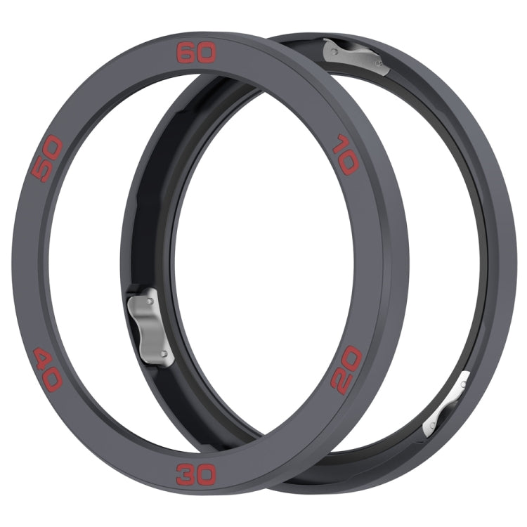 Back view of a gray metal watch bezel ring with red number markings