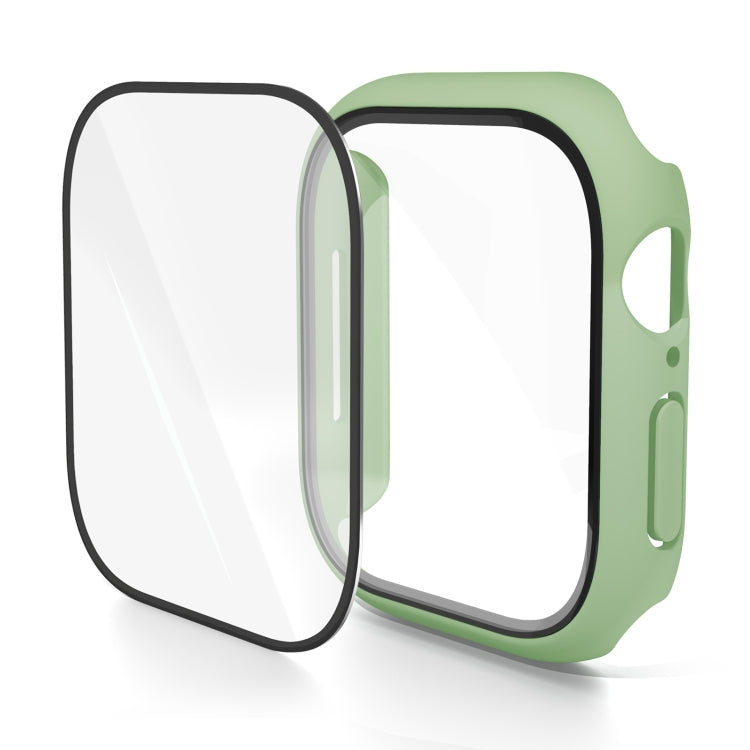 Green Apple Watch case with integrated screen protector, shown in two pieces