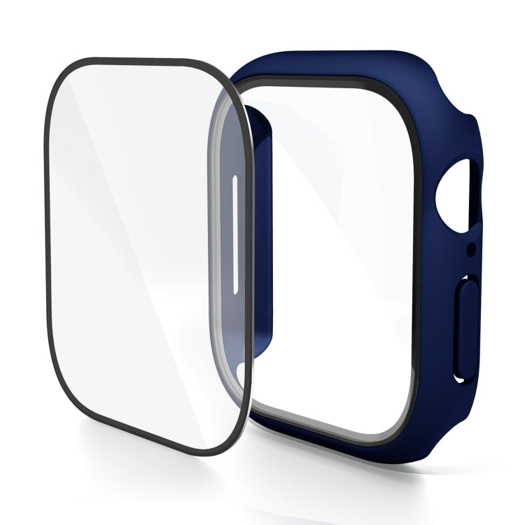 Navy Apple Watch case with integrated tempered glass screen protector, shown in two parts