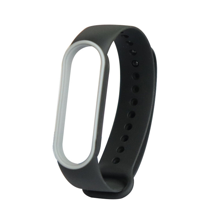 Two-tone TPE smartwatch strap for Mi Band 5, black with light gray/white inner loop.