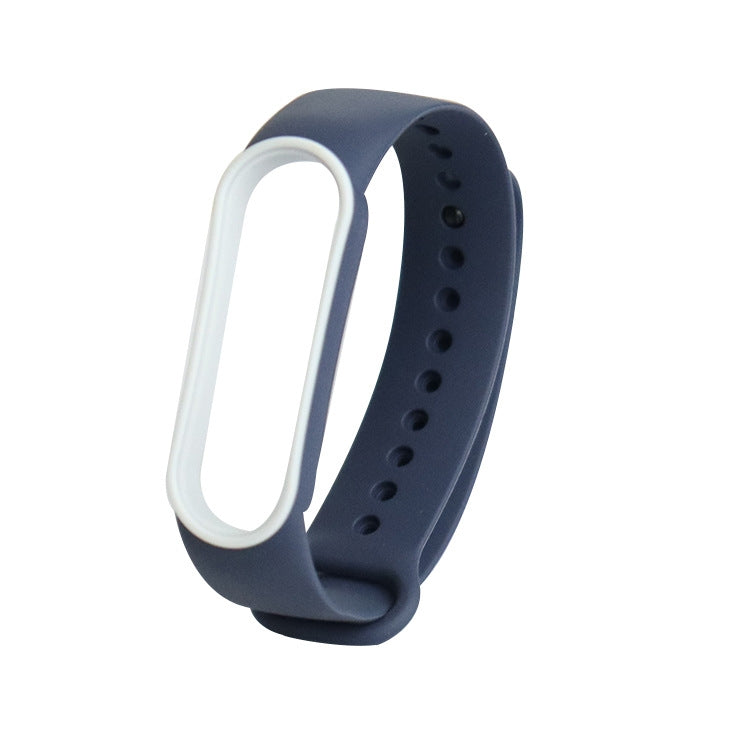Two-tone TPE smartwatch strap for Mi Band 5, dark blue with light gray/white inner loop.