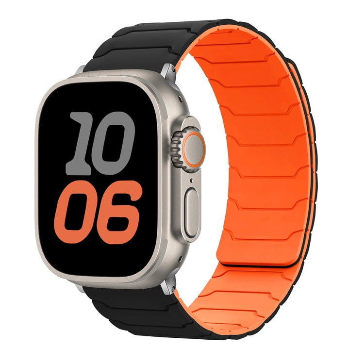 Black and orange magnetic silicone watch band with two-tone links