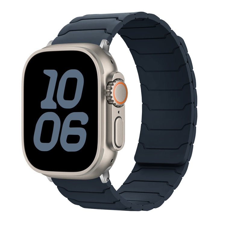 Midnight blue magnetic silicone watch band with segmented links