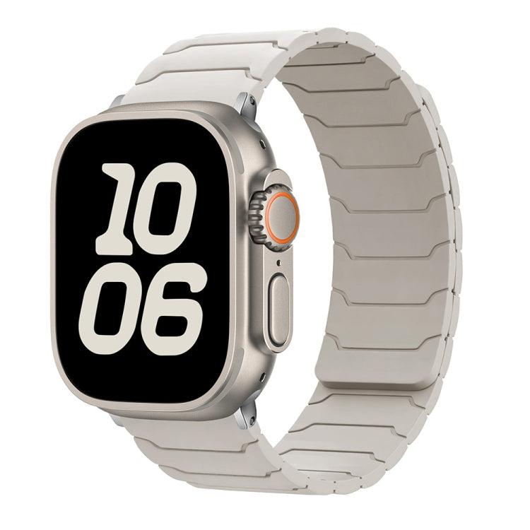 Apple Watch with a light gray silicone band