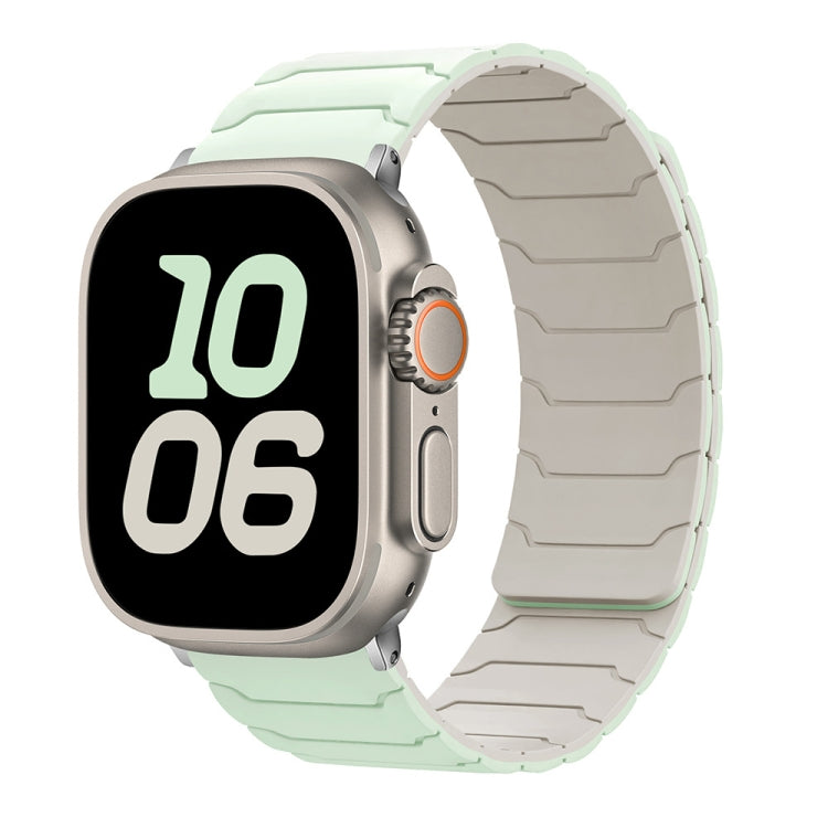 Magnetic silicone watch band in pale mint and light gray