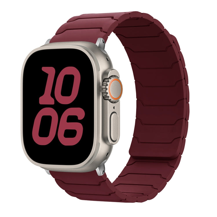 Apple Watch with a wine red silicone band
