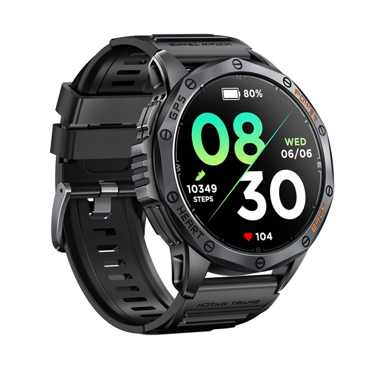 LEMFO K67 smartwatch with black band and a bright digital time display