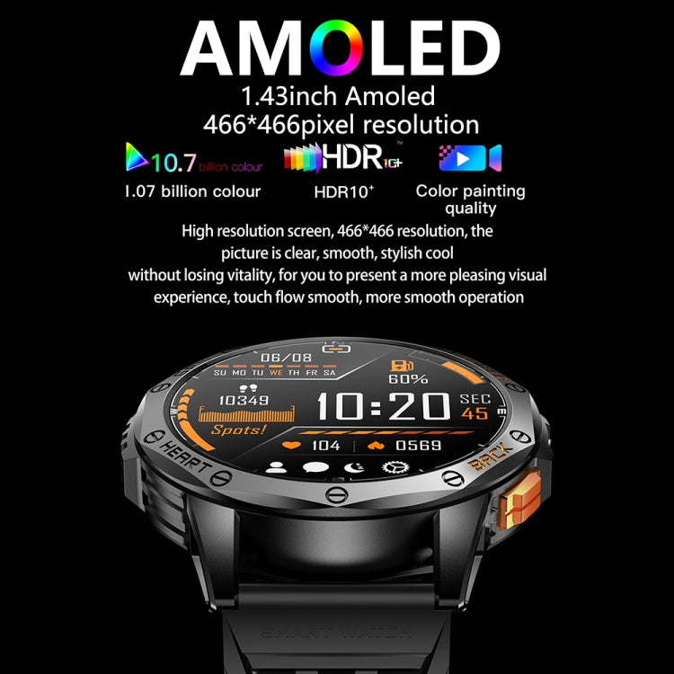 LEMFO K67 smartwatch with round AMOLED screen and black band