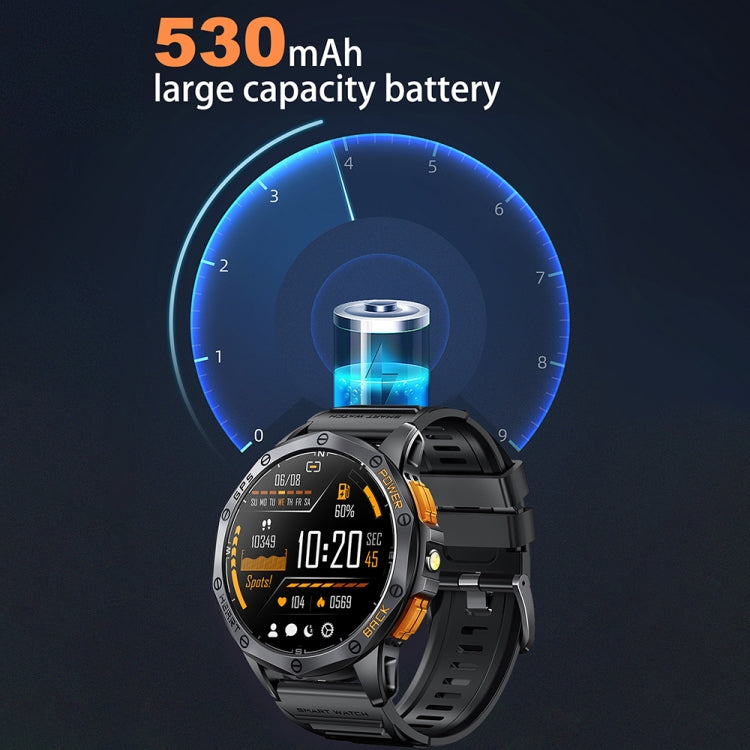 LEMFO K67 smartwatch with black band and round digital display