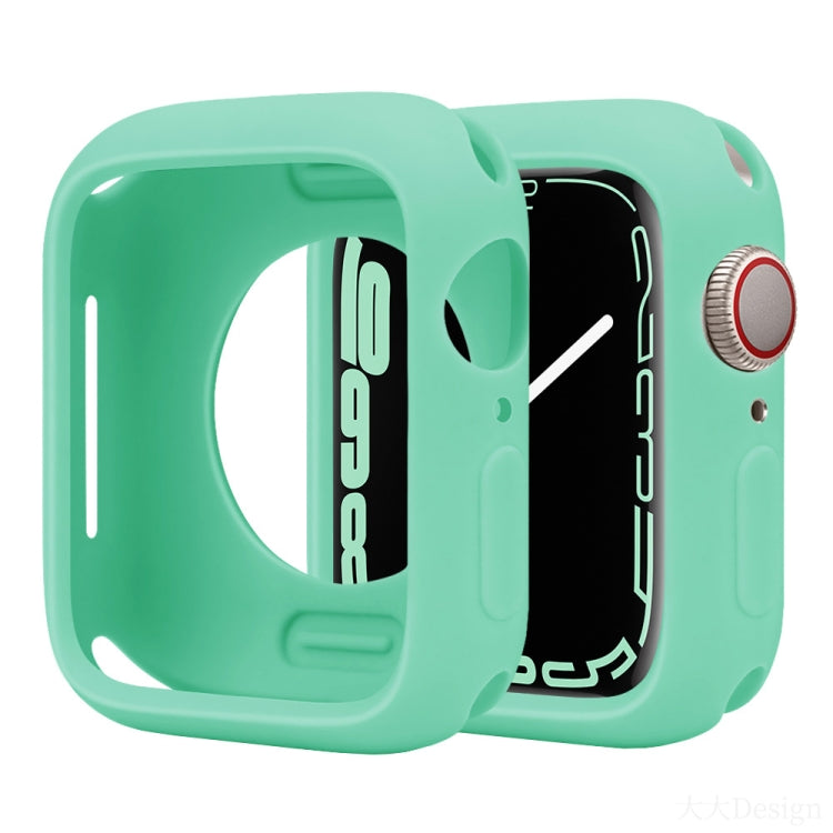 Mint green silicone half-coverage case for Apple Watch, with openings for the screen and controls