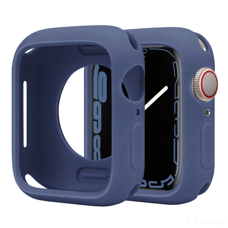 Navy silicone half-coverage Apple Watch case with open display and side button cutouts