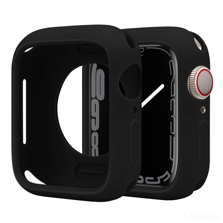 Black silicone half-coverage Apple Watch case with raised edges and cutouts