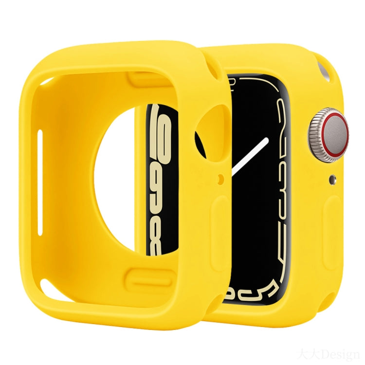 Yellow silicone half-coverage Apple Watch case with raised edges and cutouts