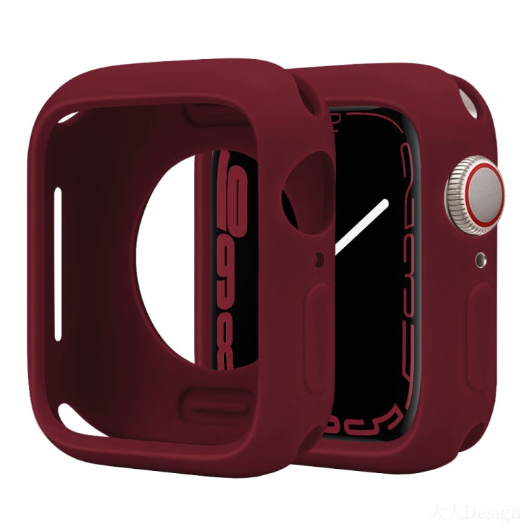 Burgundy silicone half-coverage Apple Watch case with raised edges and cutouts