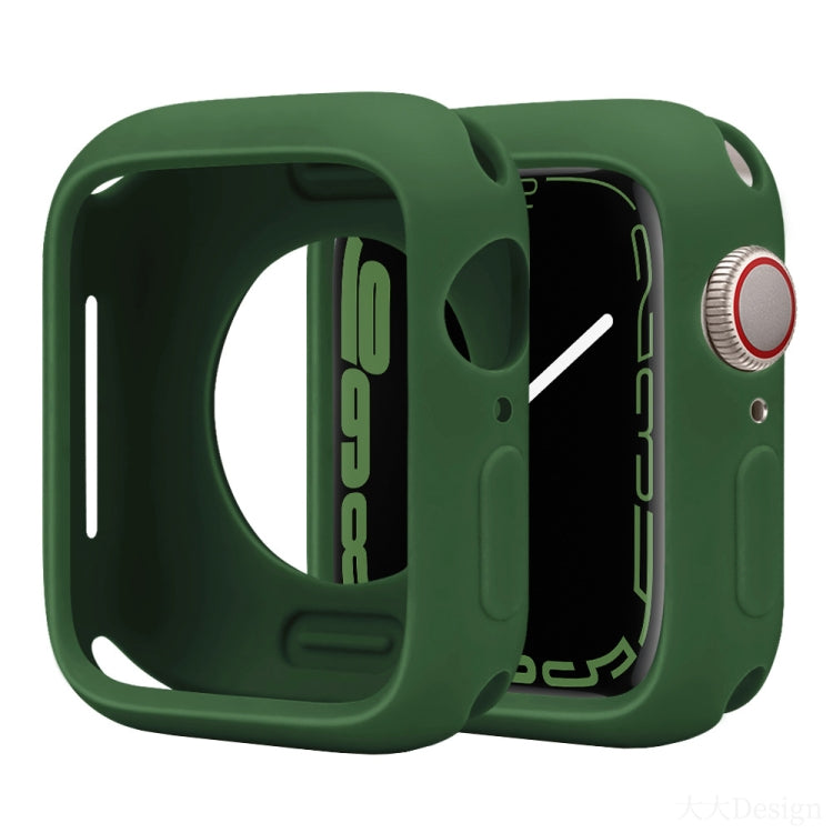 Dark green silicone half-coverage Apple Watch case with raised edges and cutouts