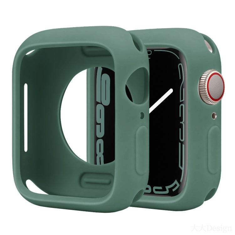 Green silicone half-coverage Apple Watch case with raised edges and button cover