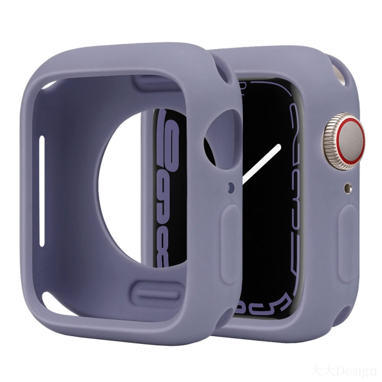 Lavender gray silicone half-coverage Apple Watch case with raised edges and button cover