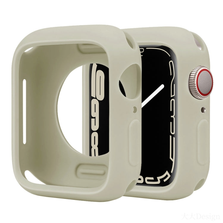 Half-coverage silicone Apple Watch case in pale ivory with a raised bezel and button covers