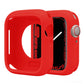Half-coverage silicone Apple Watch case in red with a raised bezel and button covers